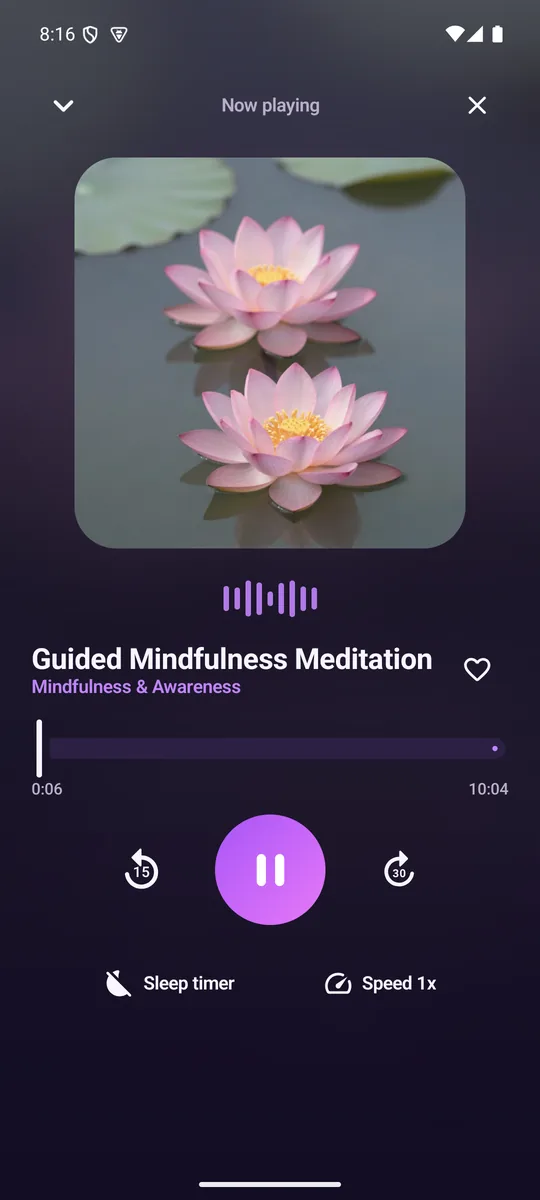 Full-screen meditation player